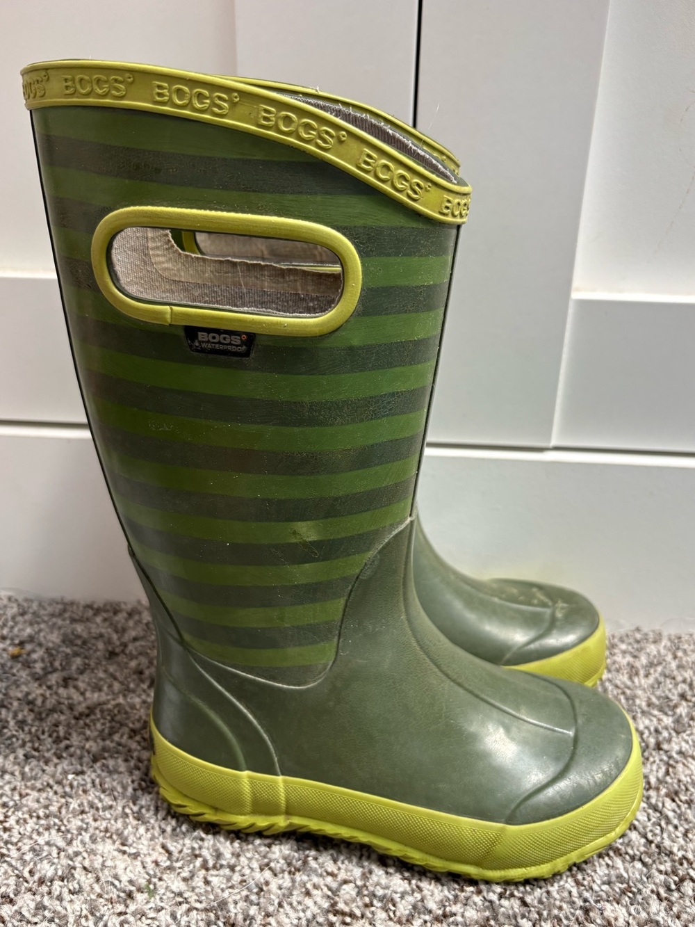 Bogs Waterproof Rain Boots Olive Green Striped Rain Boots Size 13c